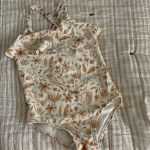 Rylee + Cru Cream and Brown Kids Swim One Piece